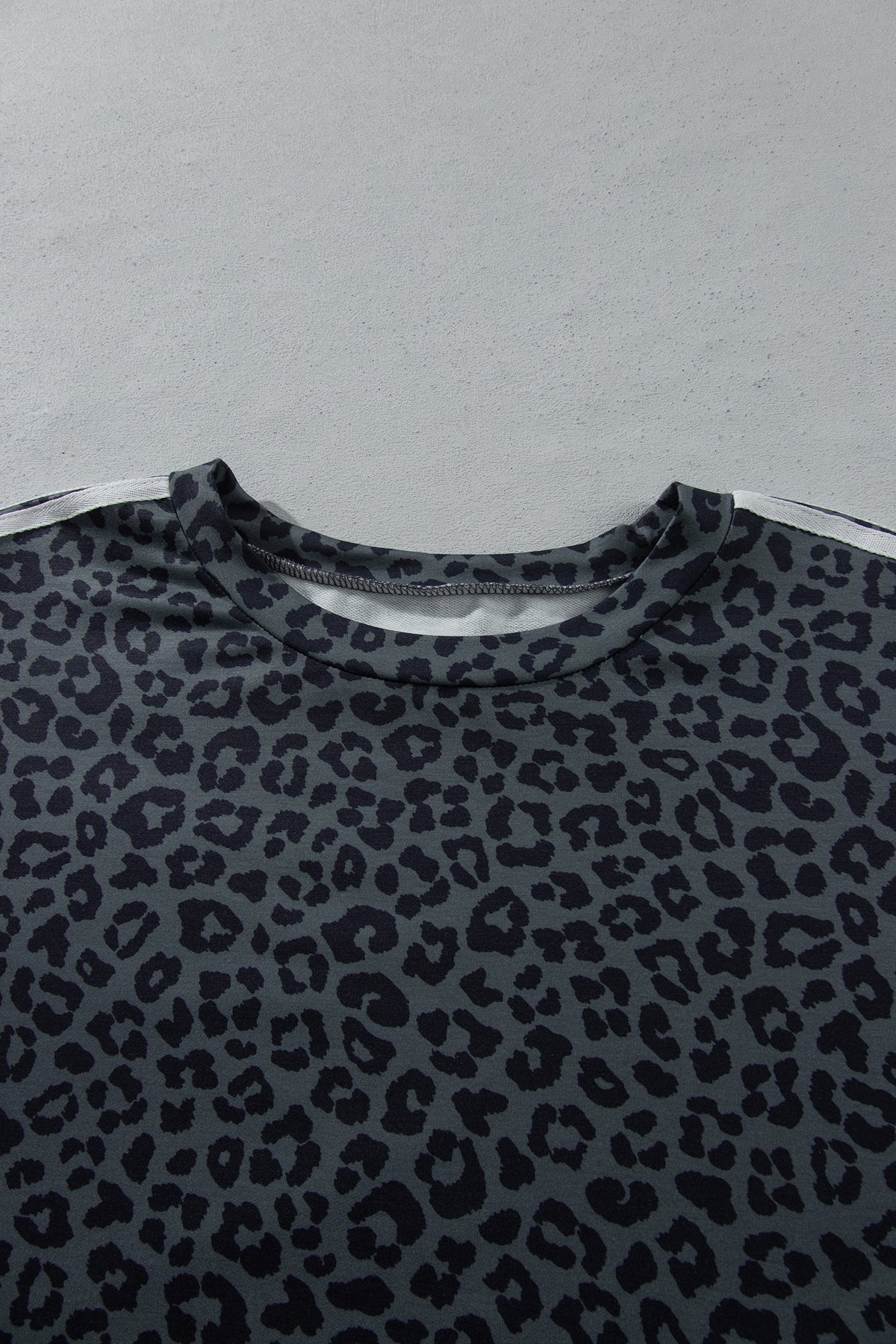 Gray Leopard Print Bracelet Sleeve Top Plus Size Loose Pants Set
