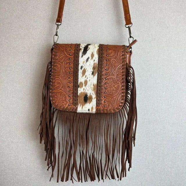 Western Fringe Cowhide Crossbody Bag