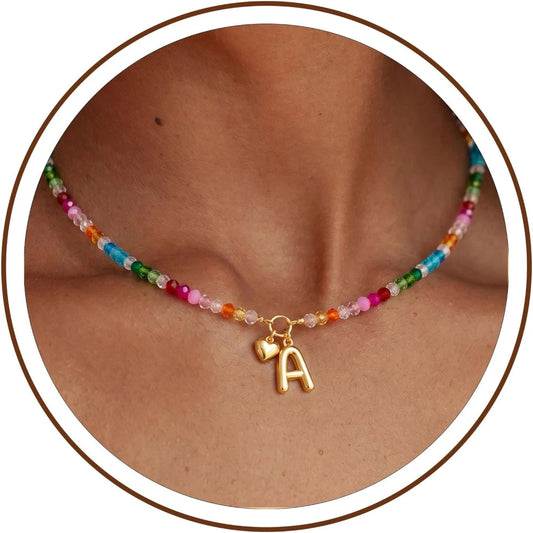 Colorful Beaded Initial Necklace