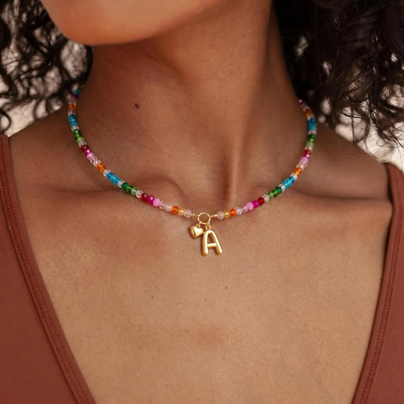 Colorful Beaded Initial Necklace
