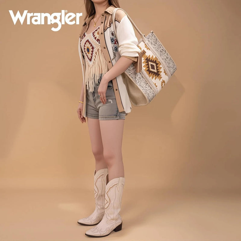 Wrangler Aztec Leather Tote Bag
