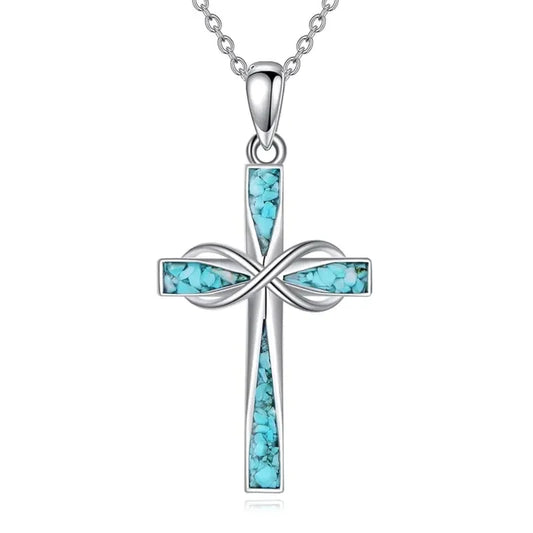 Silver Origami Turquoise Cross Pendant Necklace