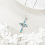 Silver Origami Turquoise Cross Pendant Necklace