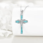 Silver Origami Turquoise Cross Pendant Necklace