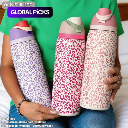 Leopard Print Insulated Water Bottle