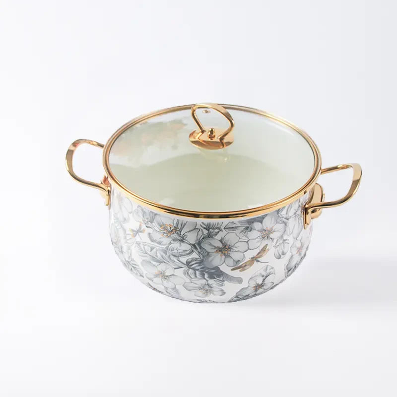 Retro Floral Enamel Soup Pot