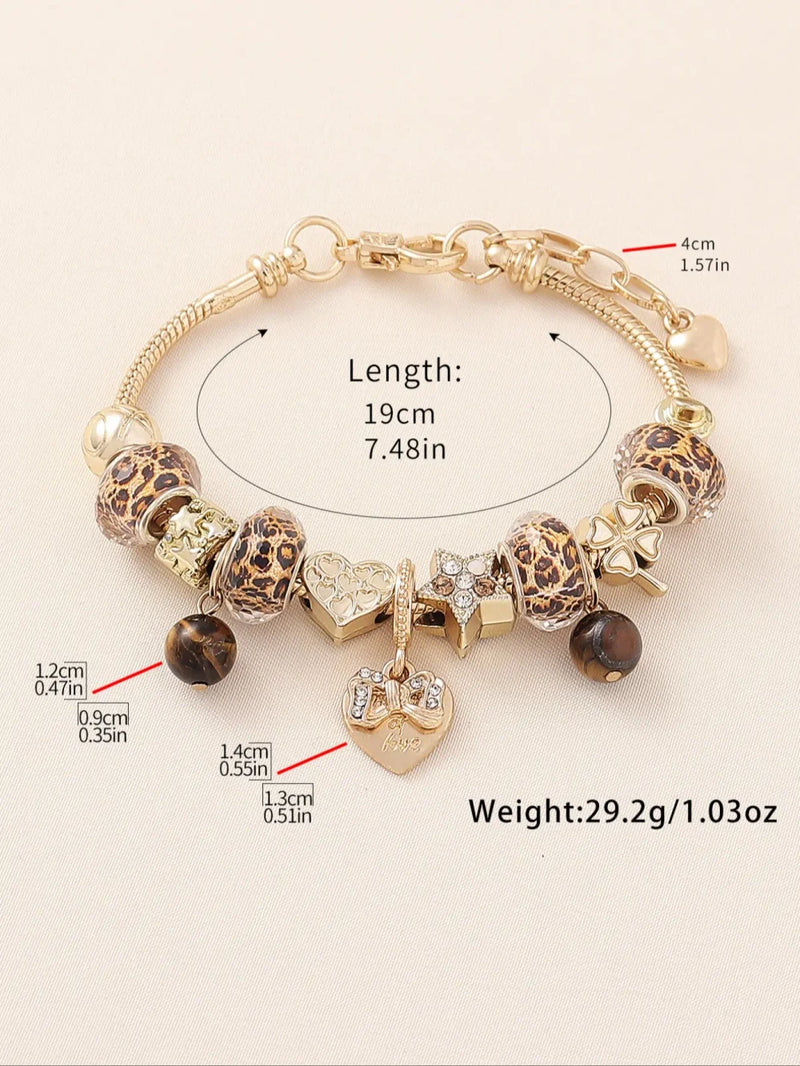 Leopard Print Beaded Charm Bracelet