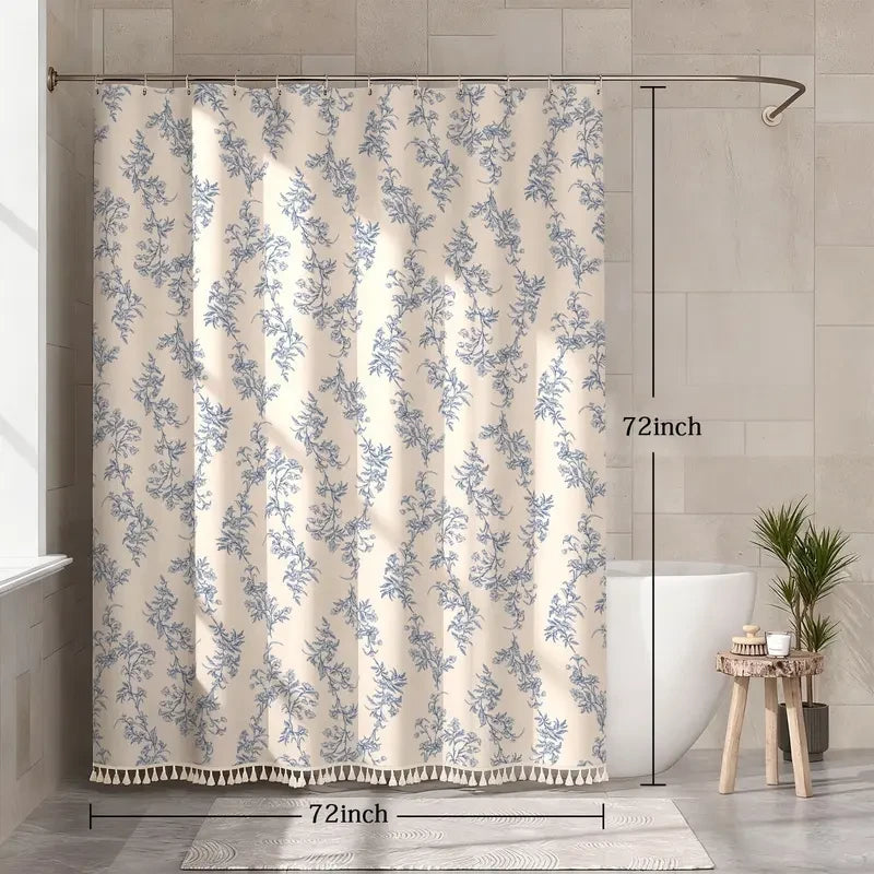 Floral Plant Shower Curtain with Tassels