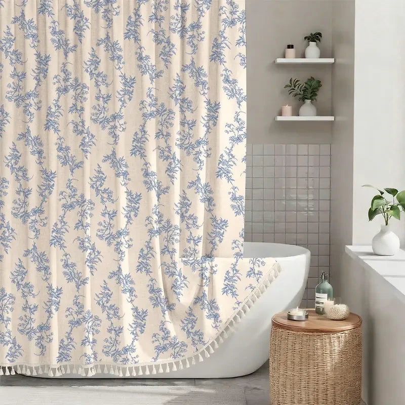 Floral Plant Shower Curtain with Tassels