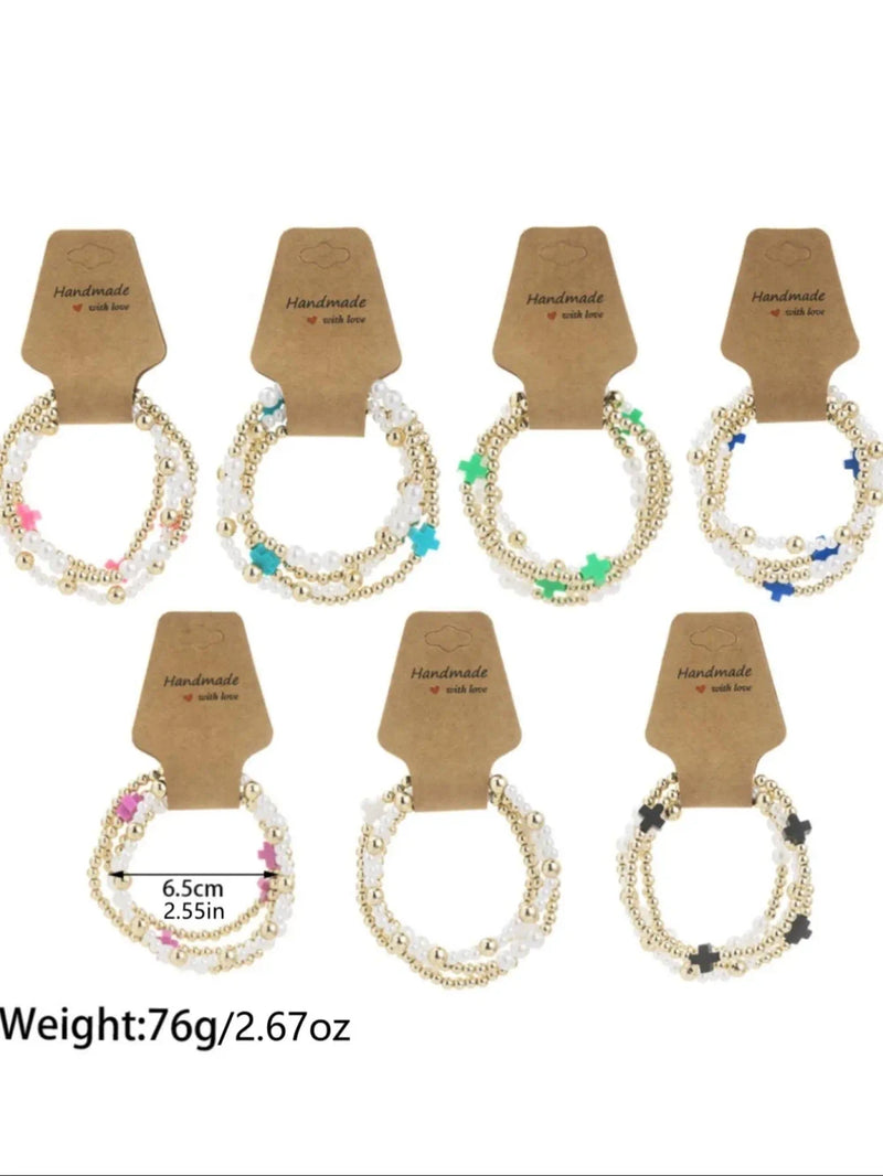 Colorful Beaded Cross Bracelet Set