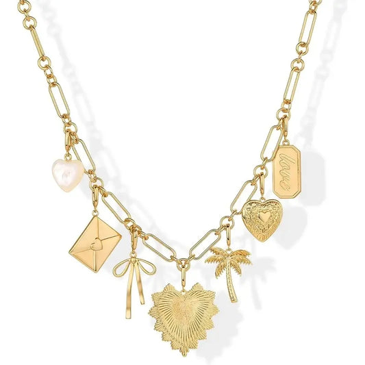 Gold Plated Chunky Charm Necklace