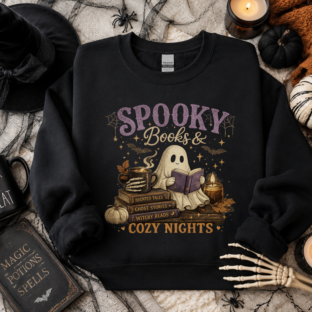 Spooky Books & Cozy Nights Crewneck Sweatshirt - 6 Colors