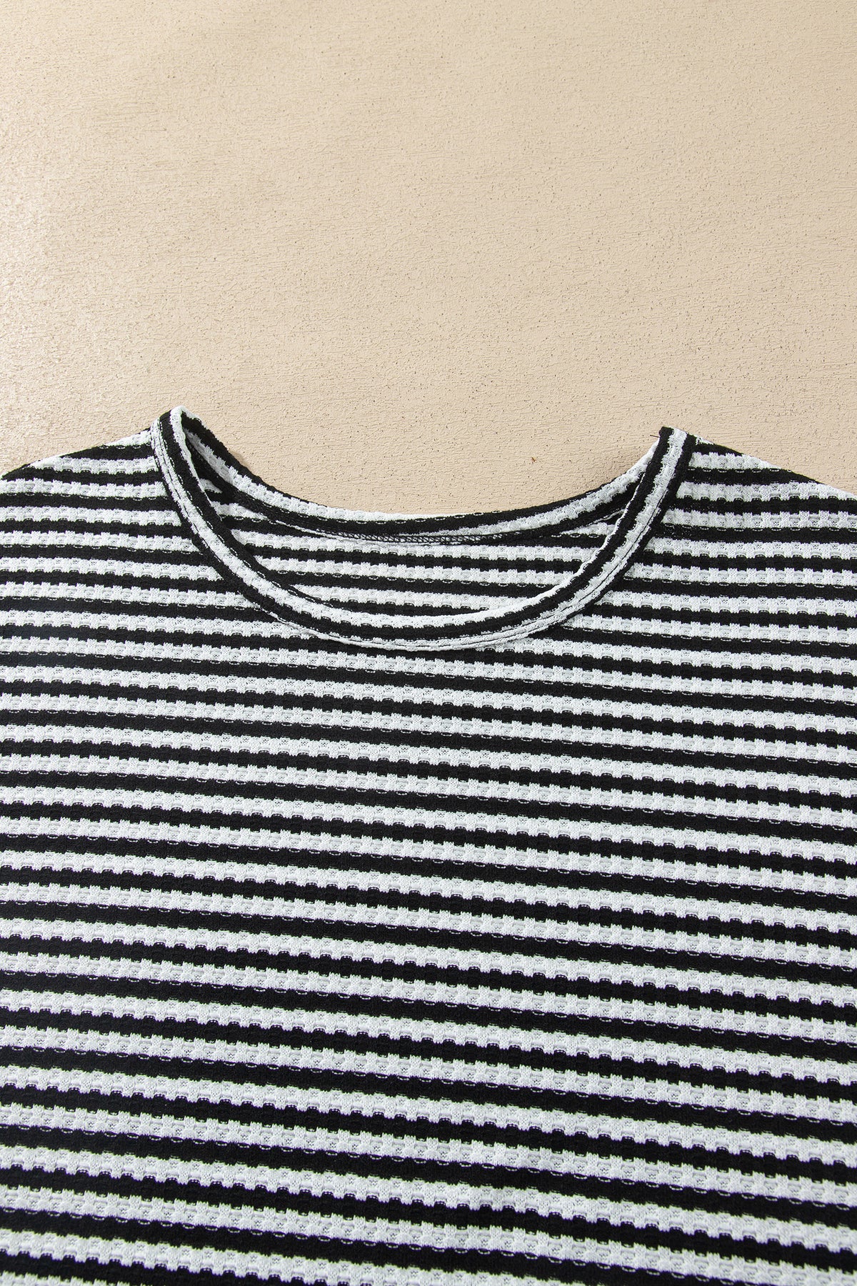 Black Stripe Textured Knit Long Sleeve Top Elastic Waist Shorts Casual Outfit