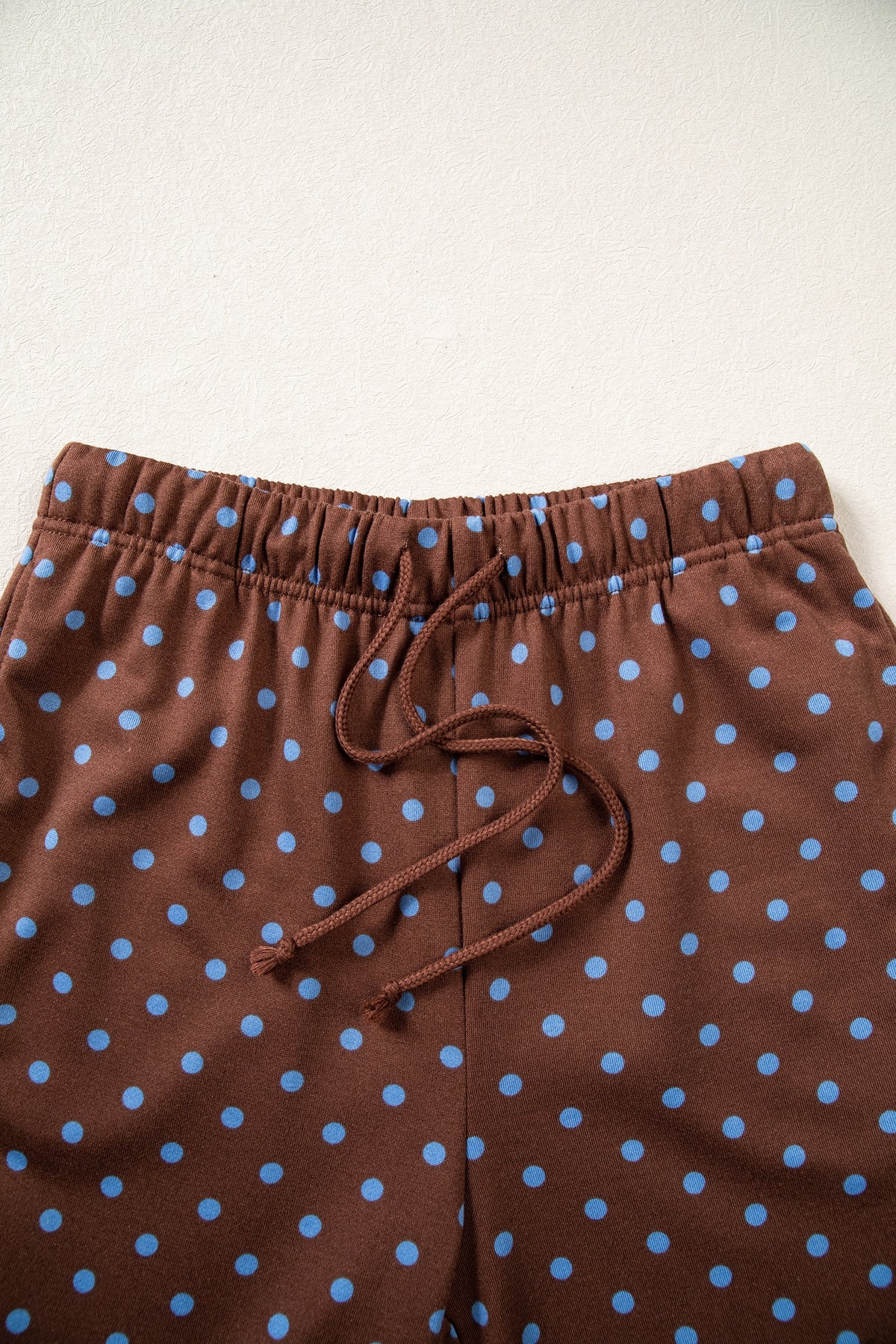 Blue Polka Dot Drawstring Wide Leg Long Sleeve Top Pant Set