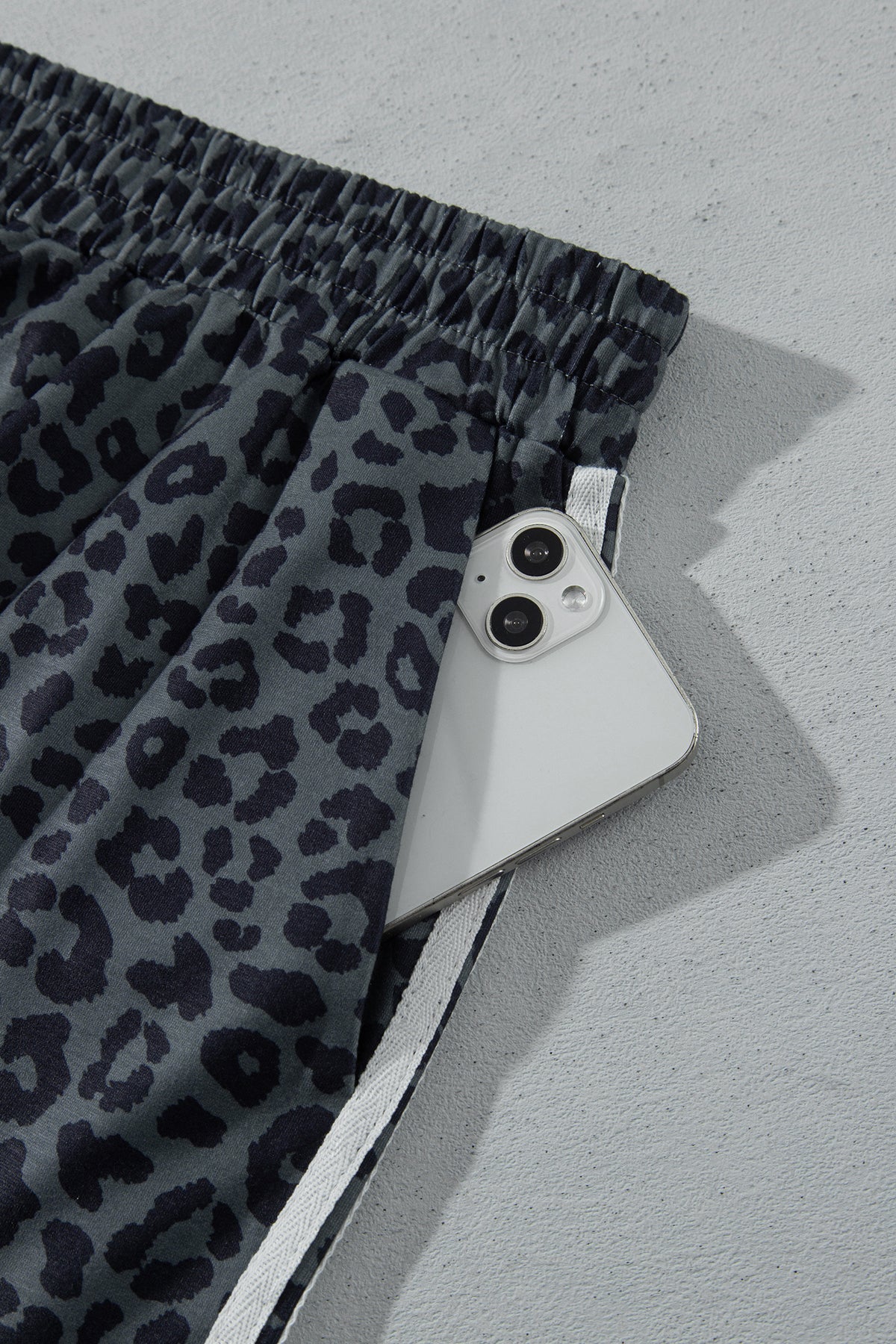 Gray Leopard Print Bracelet Sleeve Top Plus Size Loose Pants Set