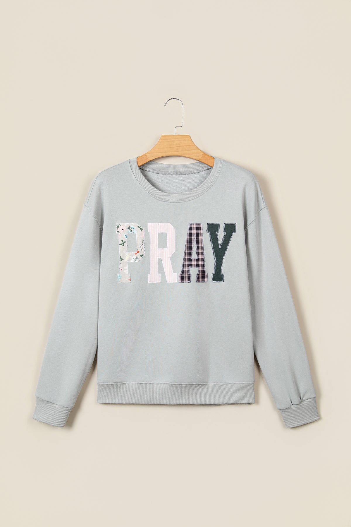 Coffee Floral Buffalo Plaid Striped Embroidered Patch Western Pullover Sweatshirt