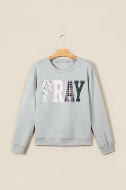 Coffee Floral Buffalo Plaid Striped Embroidered Patch Western Pullover Sweatshirt