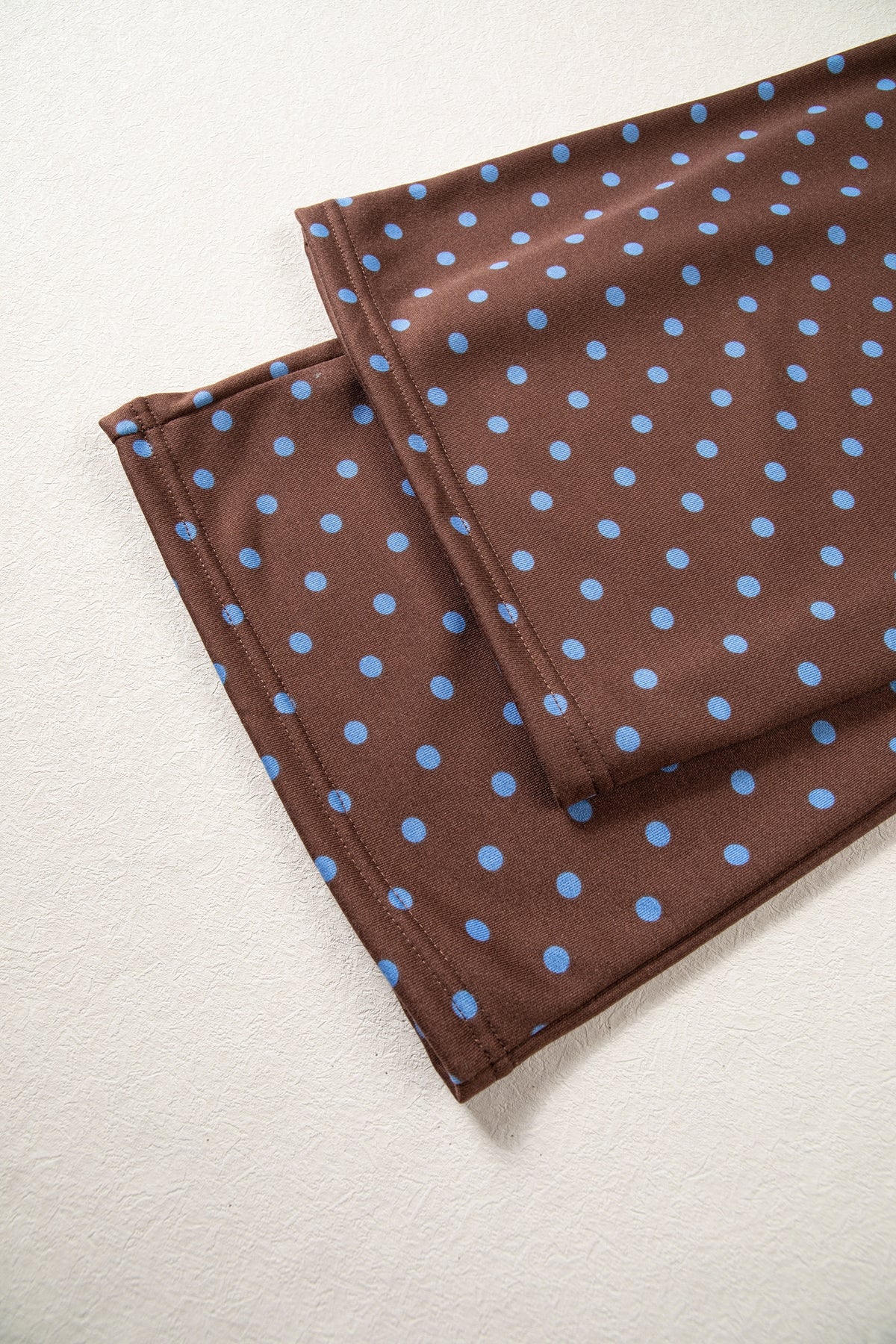 Blue Polka Dot Drawstring Wide Leg Long Sleeve Top Pant Set