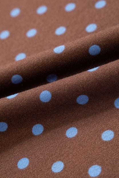 Blue Polka Dot Drawstring Wide Leg Long Sleeve Top Pant Set