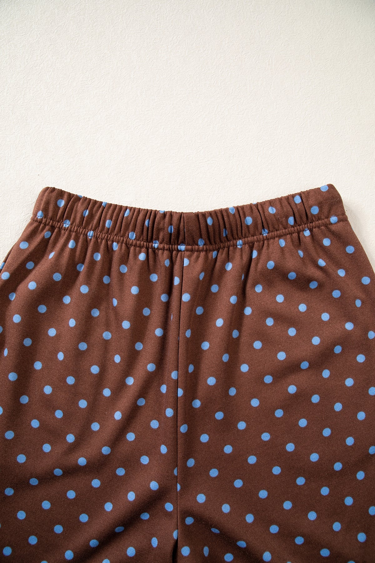 Blue Polka Dot Drawstring Wide Leg Long Sleeve Top Pant Set