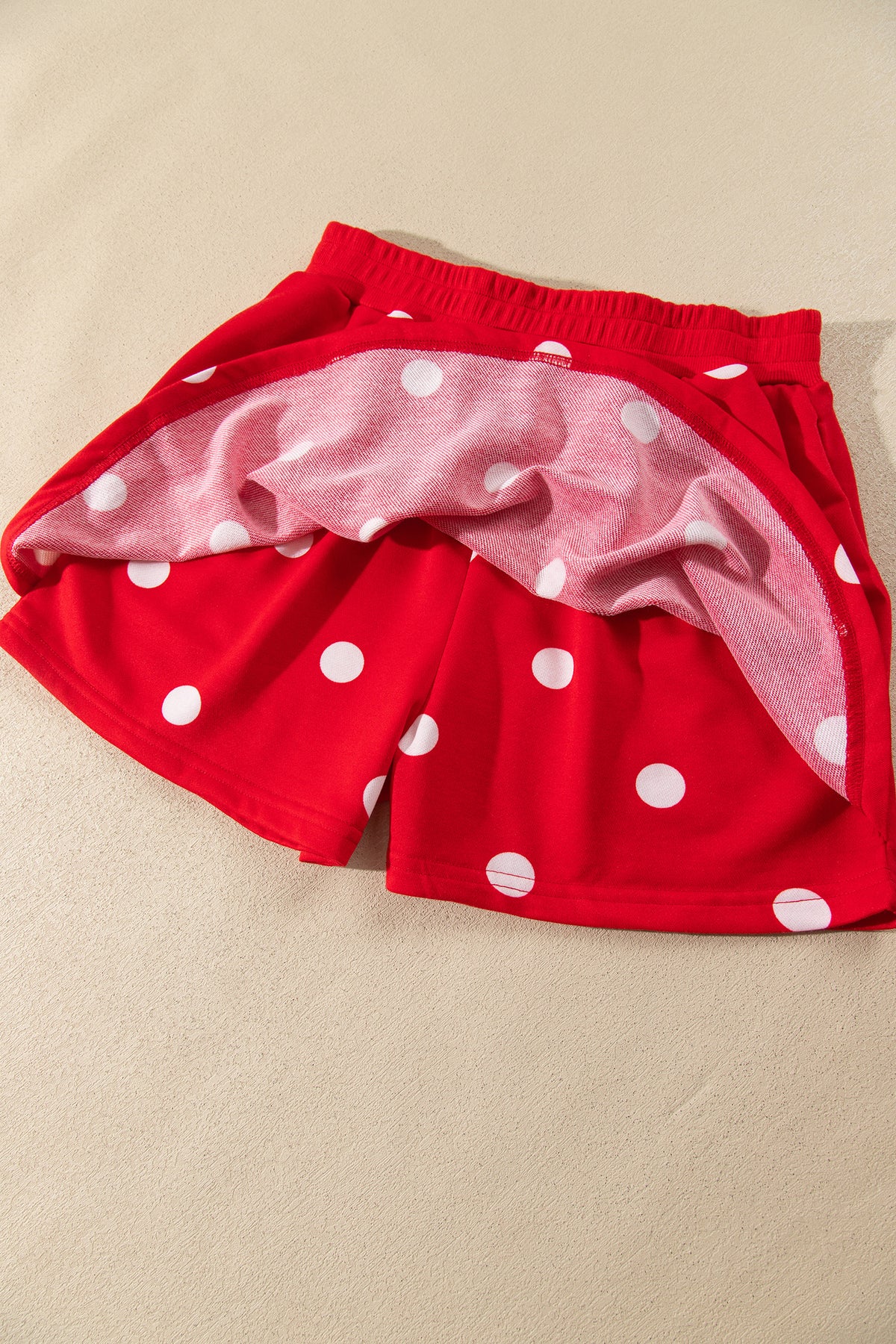 Beige Polka Dot Raw Hem Relaxed Pullover Loose Skort Two Piece Set
