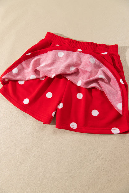 Beige Polka Dot Raw Hem Relaxed Pullover Loose Skort Two Piece Set