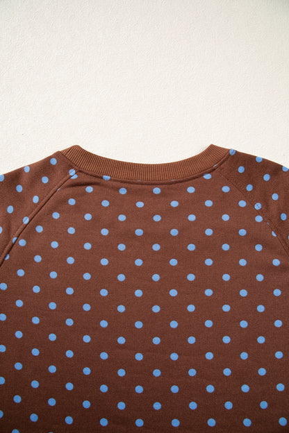 Blue Polka Dot Drawstring Wide Leg Long Sleeve Top Pant Set