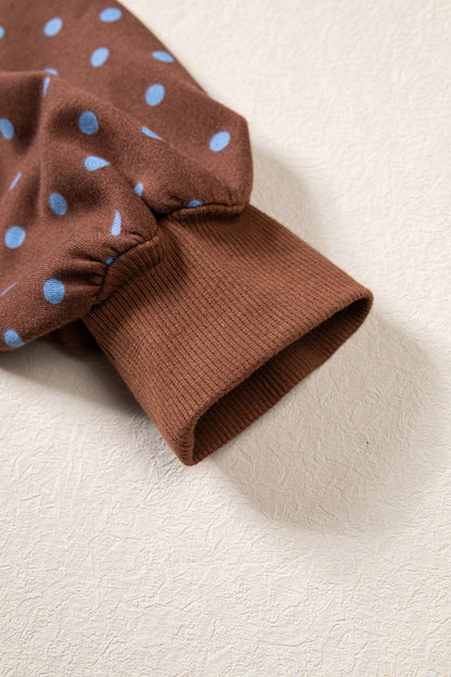 Blue Polka Dot Drawstring Wide Leg Long Sleeve Top Pant Set