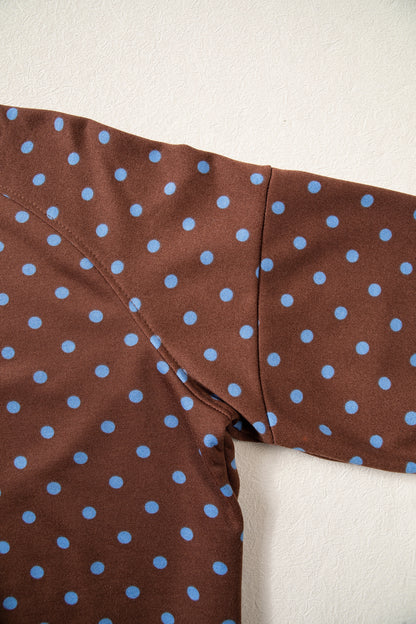 Blue Polka Dot Drawstring Wide Leg Long Sleeve Top Pant Set