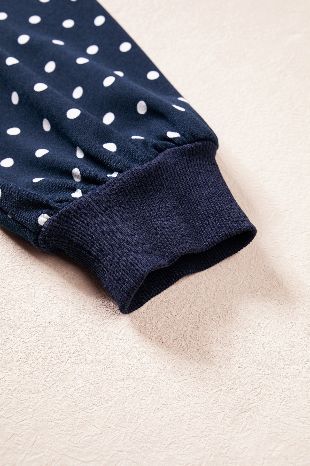 Blue Polka Dot Drawstring Wide Leg Long Sleeve Top Pant Set