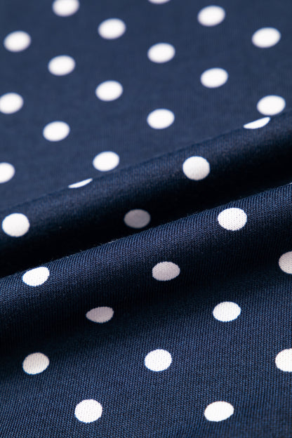 Blue Polka Dot Drawstring Wide Leg Long Sleeve Top Pant Set