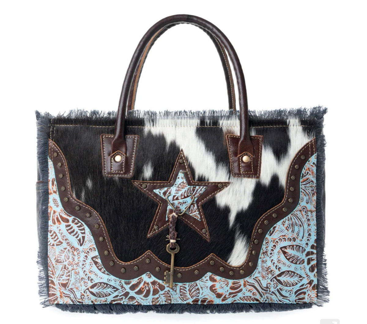 Myra Bag Turquoise Cowhide Star Tote