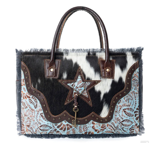 Myra Bag Turquoise Cowhide Star Tote