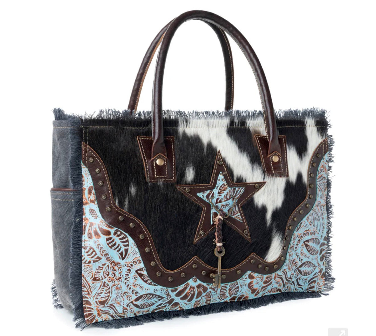 Myra Bag Turquoise Cowhide Star Tote