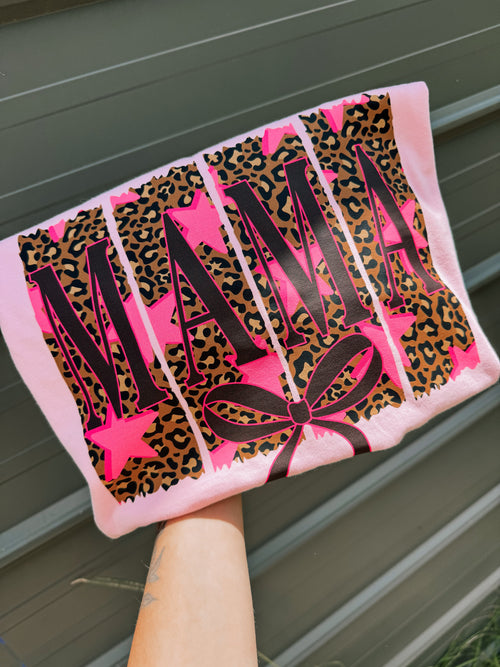 MAMA Leopard Graphic Tee | Pink Bow Mama Shirt | Trendy Mom T-Shirt