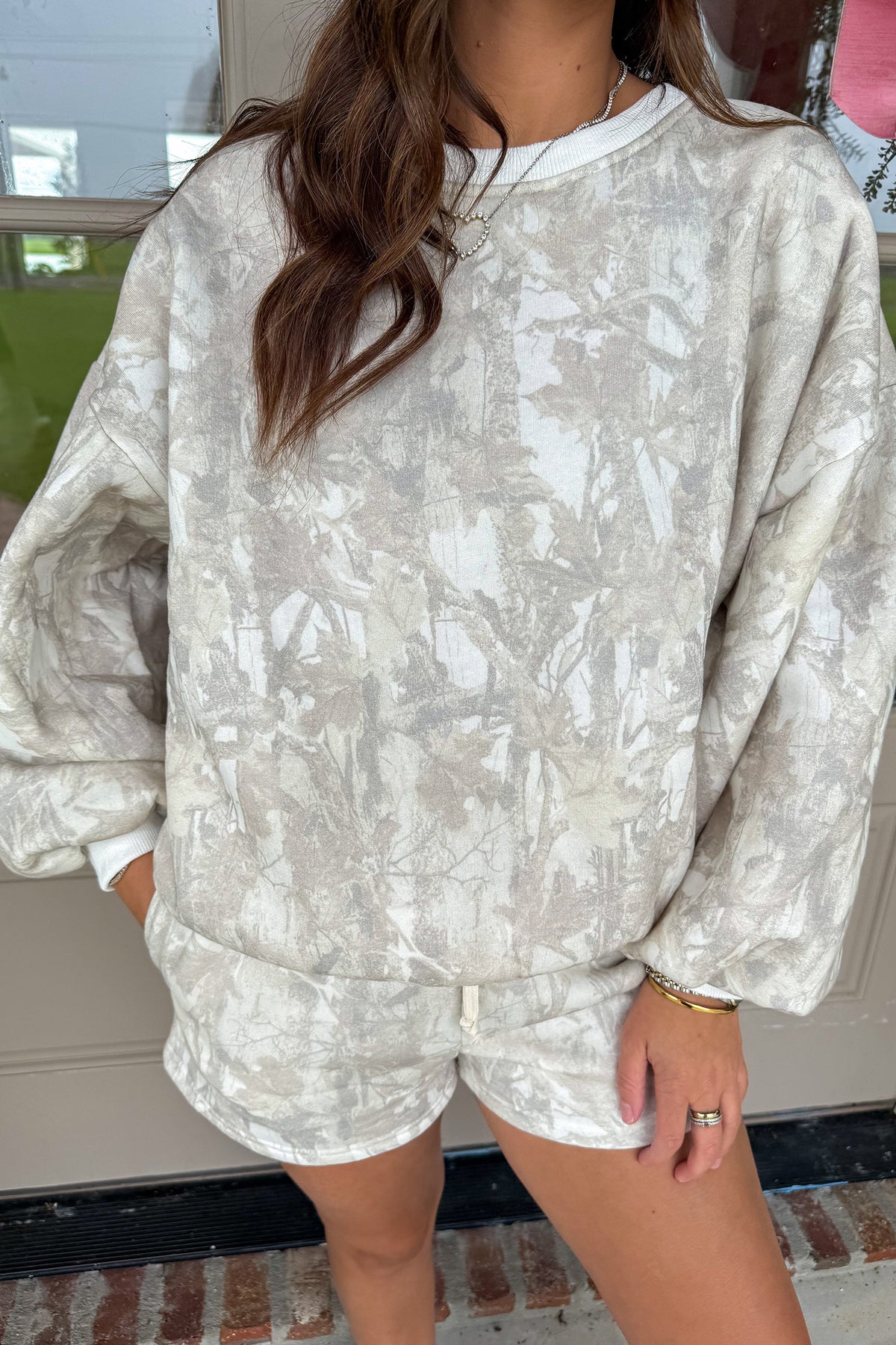 Khaki Woodland Camouflage Long Sleeve Top and Shorts Set