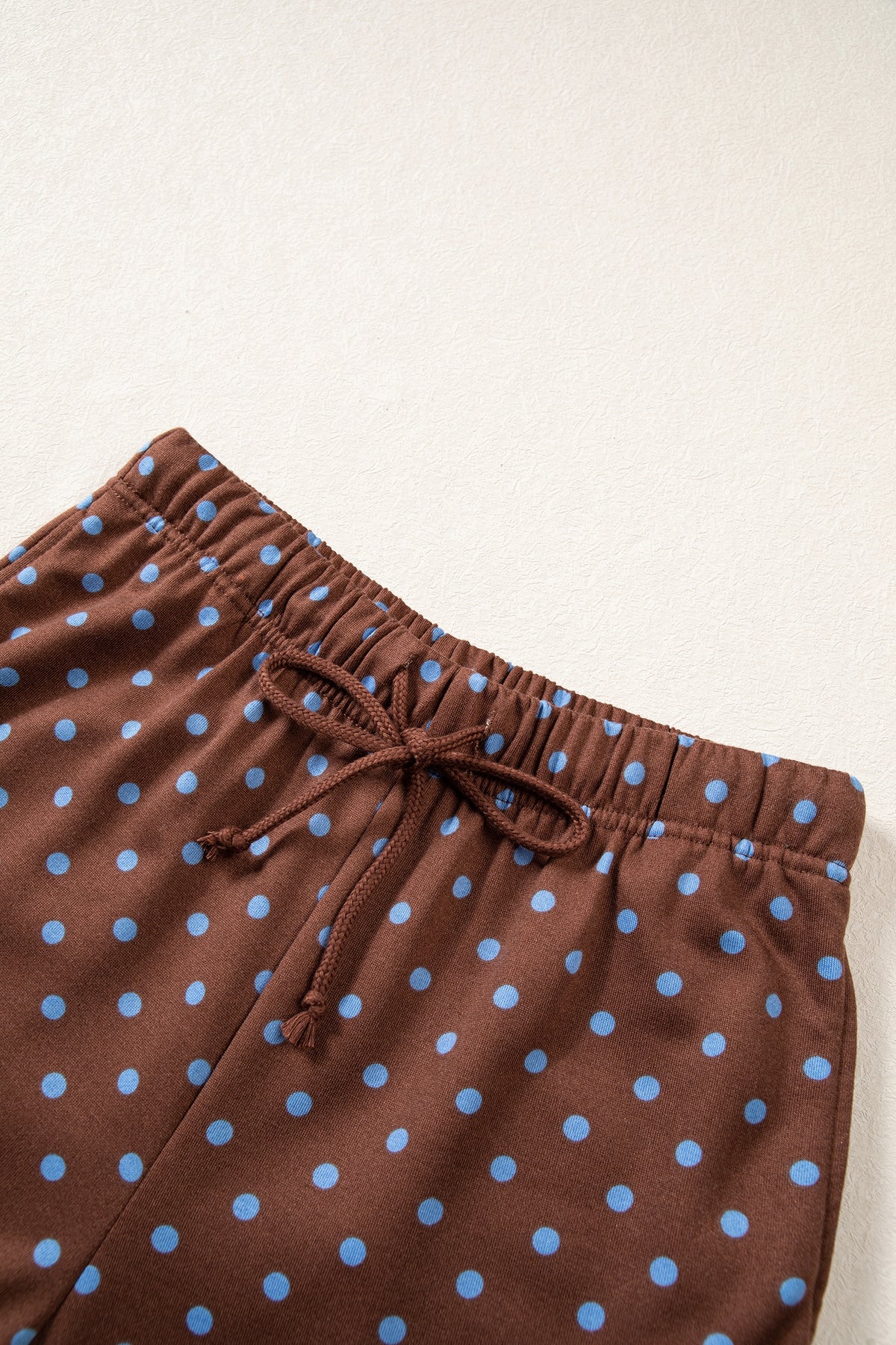 Blue Polka Dot Drawstring Wide Leg Long Sleeve Top Pant Set