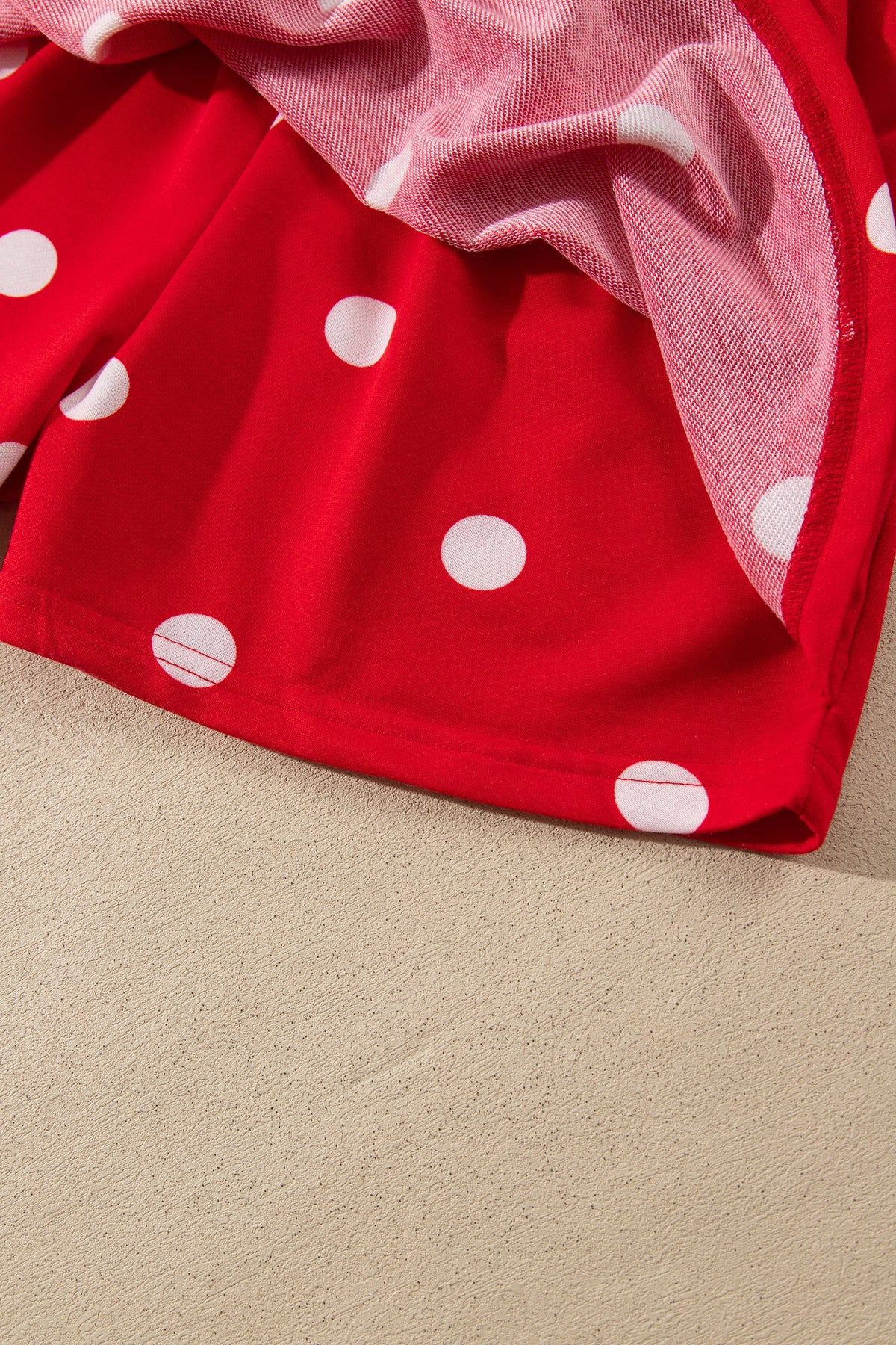 Beige Polka Dot Raw Hem Relaxed Pullover Loose Skort Two Piece Set