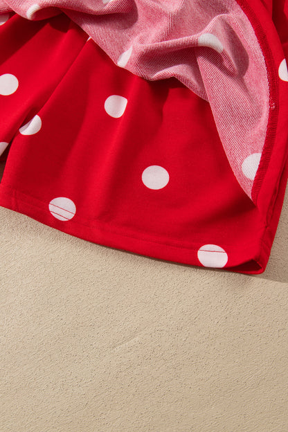 Beige Polka Dot Raw Hem Relaxed Pullover Loose Skort Two Piece Set