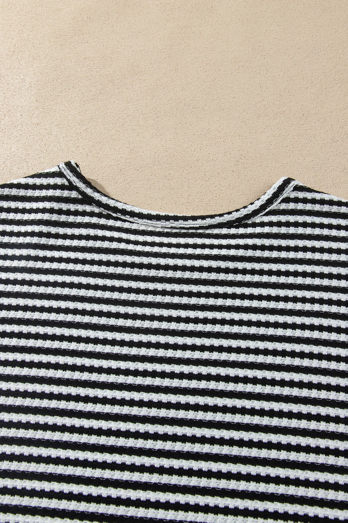 Black Stripe Textured Knit Long Sleeve Top Elastic Waist Shorts Casual Outfit