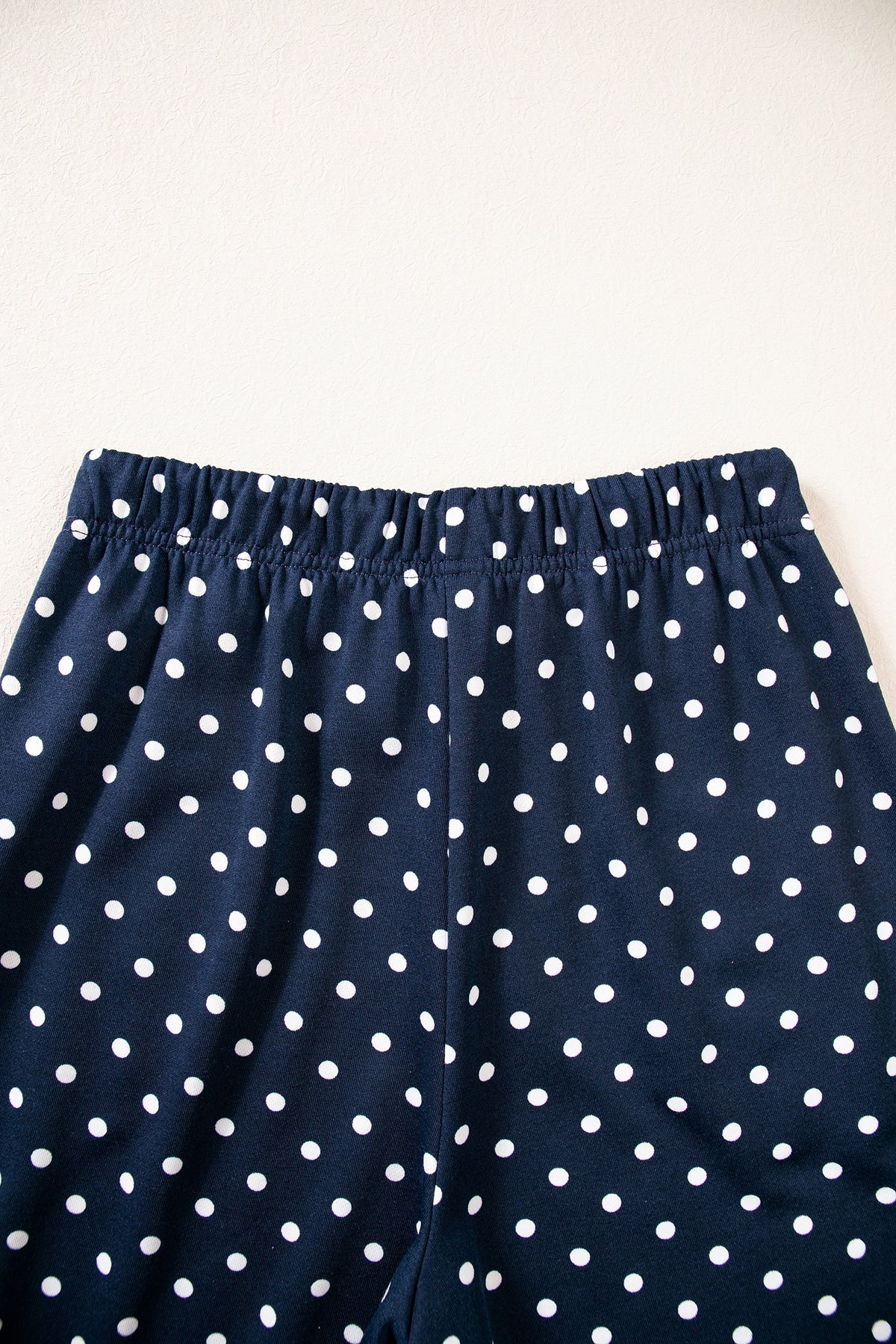 Blue Polka Dot Drawstring Wide Leg Long Sleeve Top Pant Set