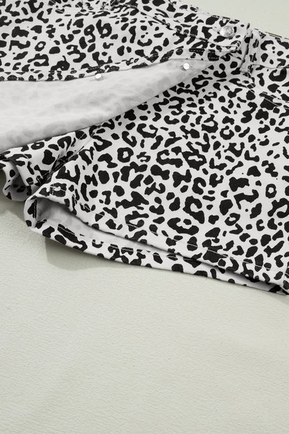 Black Leopard Print Button Overlap Denim Shorts